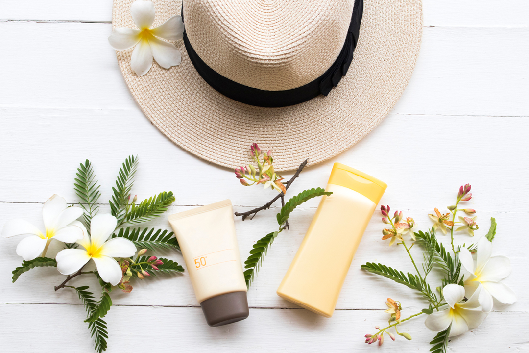 Summer skin care remedies including SPF 50 sunscreen